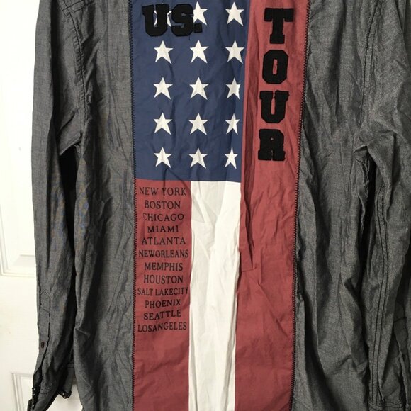 Authentic Icon Shirt Men XL Button Front Gray Flag Patriotic Long Sleeve USA - Picture 2 of 5